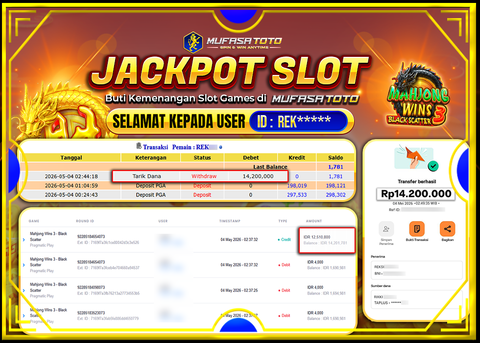 MUFASATOTO JACKPOT PRAGMATIC PLAY Rp.14.200.000|LUNAS